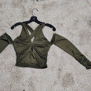 Celeb Forest Green Off Shoulder Fit Top